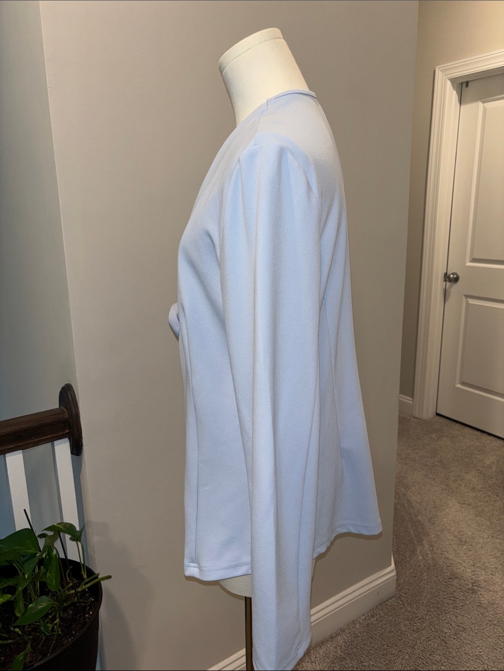 Light Blue Women's Open Front Blazer with Rosette Closure - Picture 3 of 4
